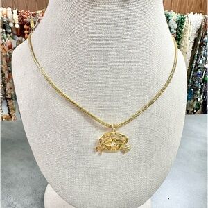 Anne Klein Gold Tone Cancer Astrology Sign Crab Rhinestone Box Chain Necklace
